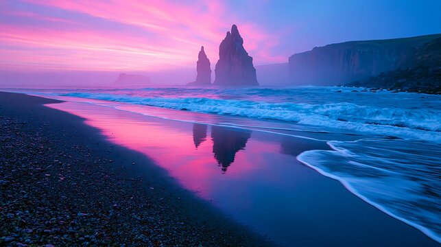 Sea stacks at La Palma Los Cancajos coves during a vibrant sunset