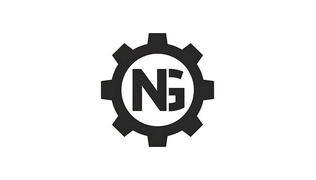 A black gear-shaped logo with NS inside