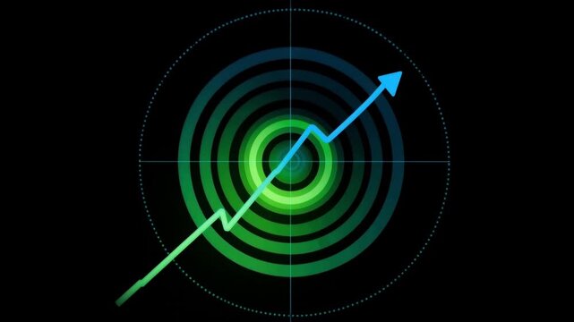 A vibrant green line graph charting an upward trajectory emerges from a glowing green target, symbolizing growth, progress. ..Created with Generative AI, not depicting real subjects.