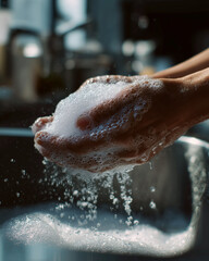 Fototapeta premium Close Up of Hand Washing with Soap and Water