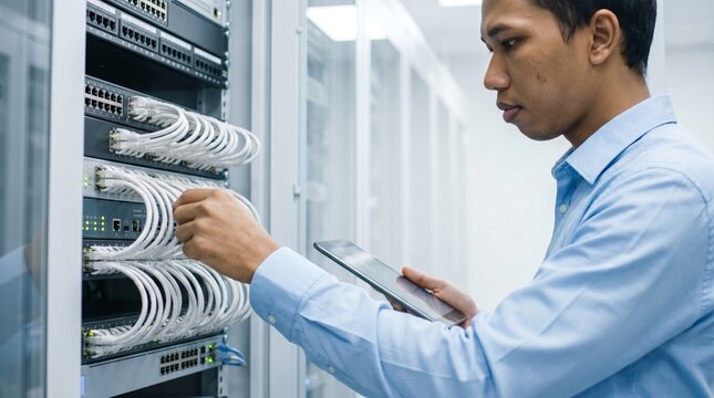 Network engineer admin at data center. An Indonesian Server Technician