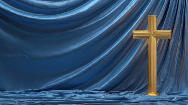 Sacred blue banner featuring glowing cross for virtual sermon backdrop