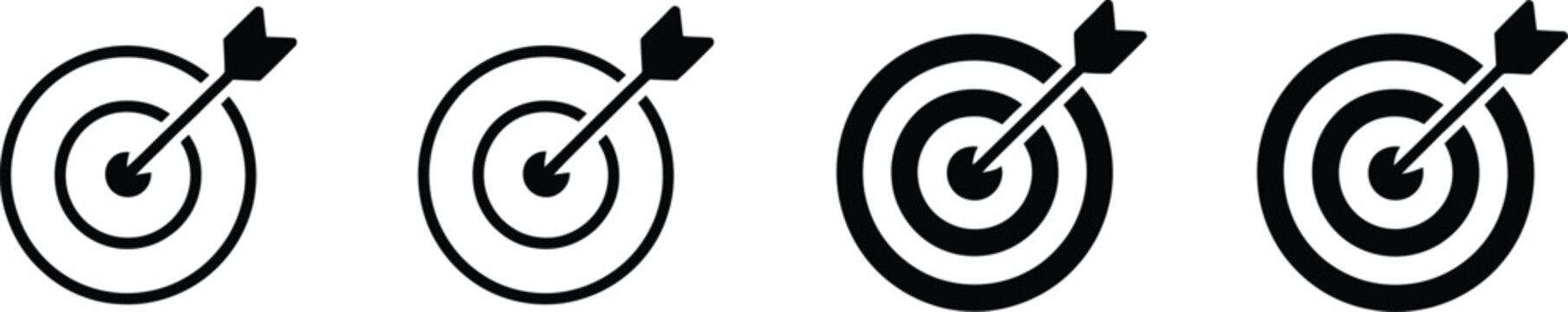 Four black and white target with arrows dartboard bullseye