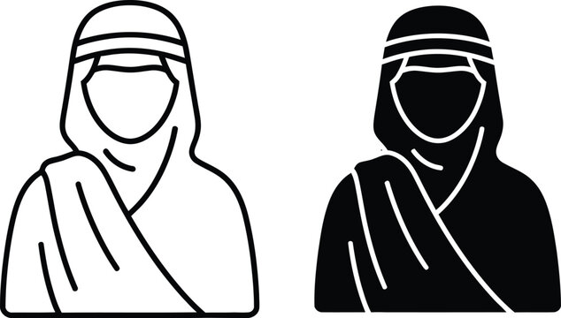Two cloaked figures with head coverings side by side