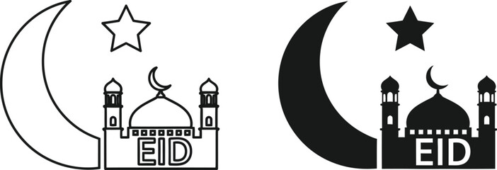 Eid celebration crescent moon and mosque illustration © Muslim