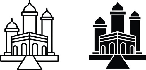 Balance scale with architectural icons © Muslim