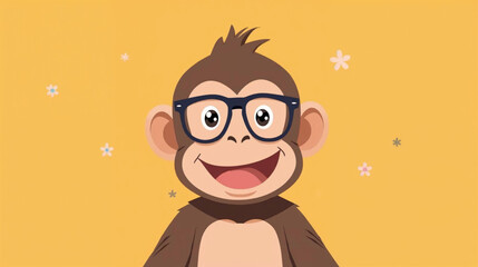 Flat vector a happy monkey in glasses  illusration © Pemuda