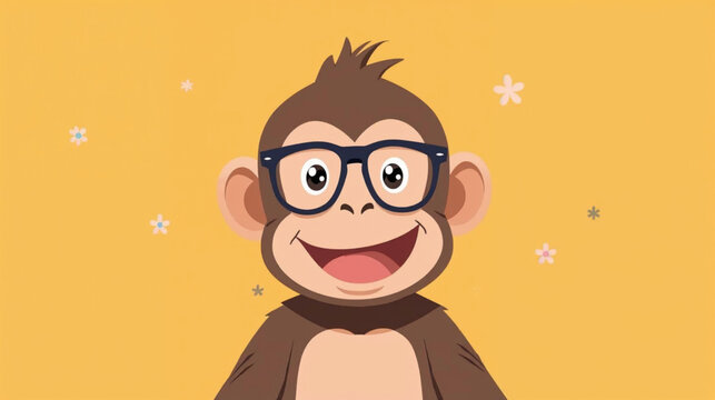 Flat vector a happy monkey in glasses  illusration