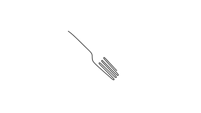 Animated self drawing of continuous line draw of  Fork and Heart A Symbol of Food Love and Healthy Eating.   Full length one line animation. 4K