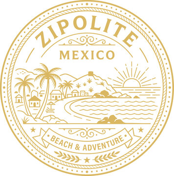 Zipolite Mexico beach resort round badge vector emblem illustration