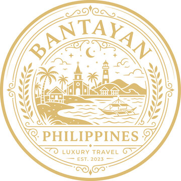 Bantayan Philippines gold emblem vintage travel badge vector illustration