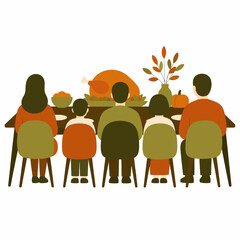 Naklejka premium A family gathered together around a dining table for a traditional Thanksgiving holiday meal.
