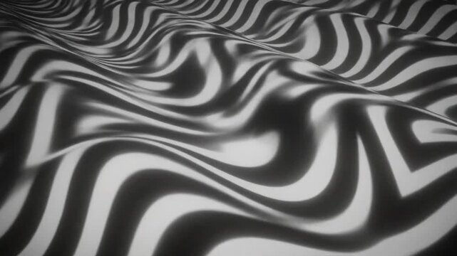 Abstract flowing wavy lines morphing across glossy dark surface with shadows for creative design backgrounds