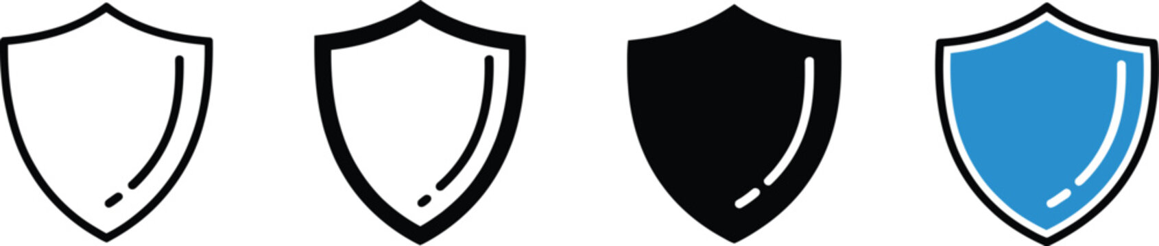 Four shield outline solid black and blue security protection