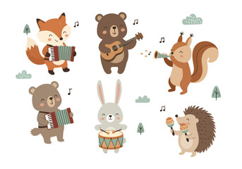 Fototapeta premium Charming animal musicians gather together for a joyful woodland performance.