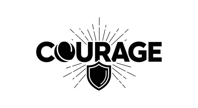 Courage Symbol: Shield and Sunburst Graphic Design