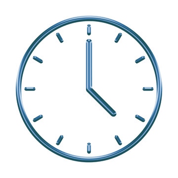 A blue clock icon showing five oclock isolated on transparent background