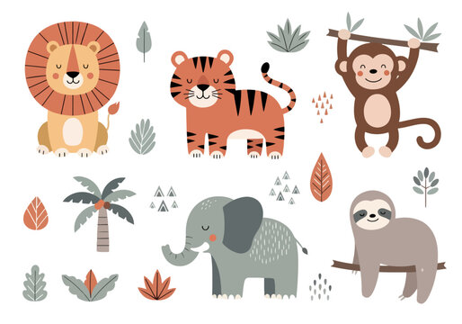 Playful jungle friends designed with minimalistic details and charming colorful artistic textures