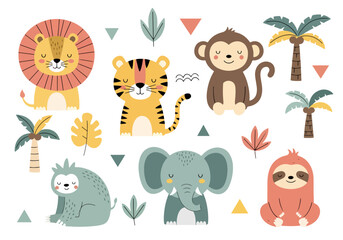 Naklejka premium Adorable animal characters perfect for nursery decor and cheerful children bedroom styling