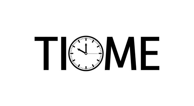 TIME word with clock face replacing letter 'O'