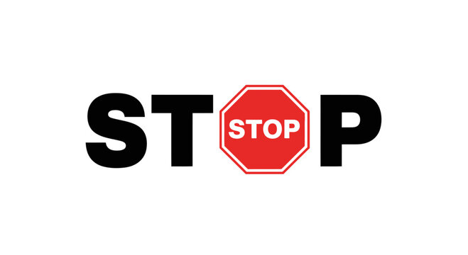 STOP text with stop sign icon, concept of stopping or warning