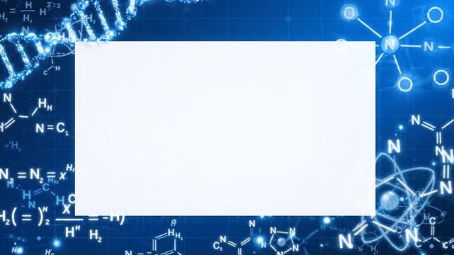 Scientific research background featuring glowing dna helix and chemical formulas moving in a digital blue motion loop sequence