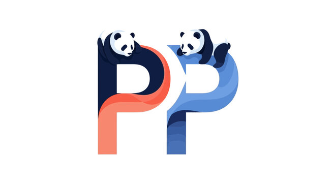 Cute Pandas on Stylized Letters PP, Logo Design, Branding, Animal Characters