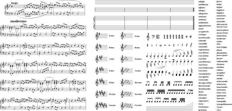 Music Notes Sheet with Melody Symbols and Musical Notation Vector Collection