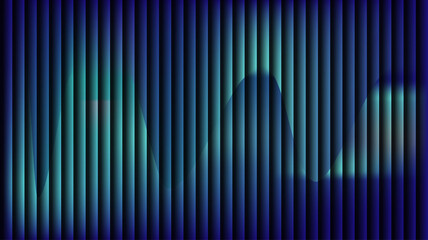 A mysterious figure stands behind a wall of vertical blue bars © Nazish