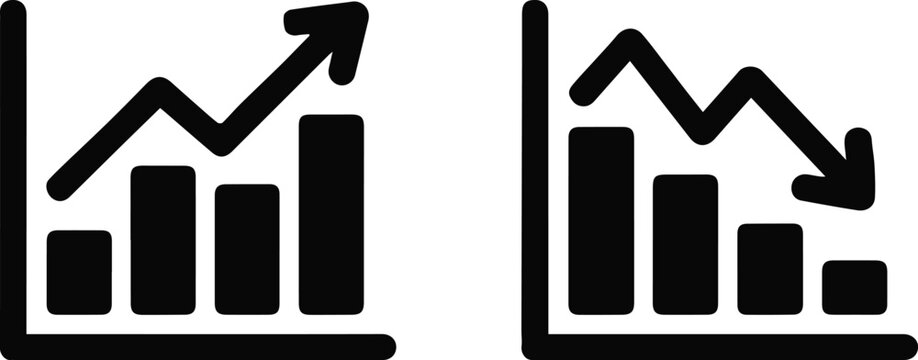 Presentation slide icons showing performance increase and decrease