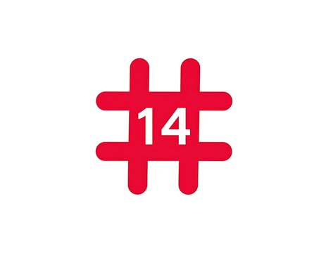 A red symbol with the number 14