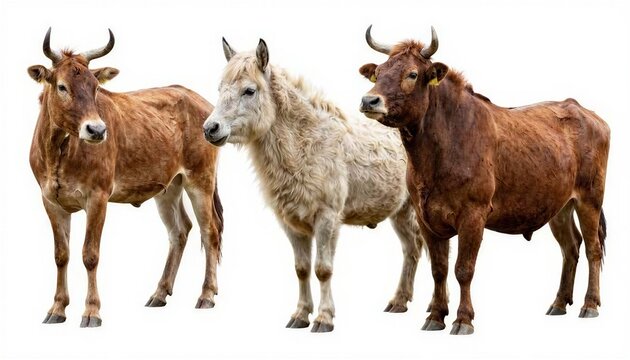 Farm animals standing isolated on white background