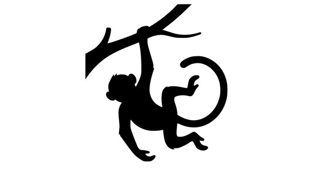 Minimal Monkey Hanging Silhouette Black Vector Art