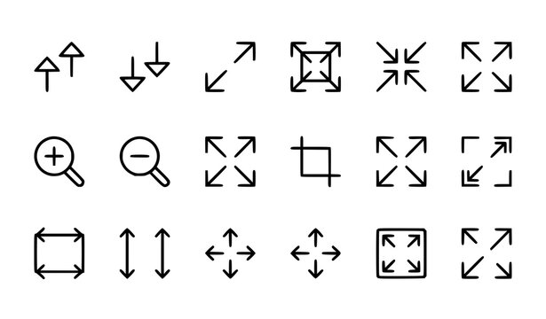 Modern Scaling Related Editable Stroke Line Icons with Resize Expand and Zoom Interface Symbols
