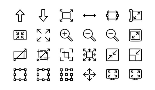 Scaling and Resize Vector Line Icons Set with Increase Decrease Zoom and Editable Stroke Symbols