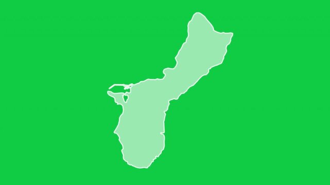 Guam map glow trace outline animation green background