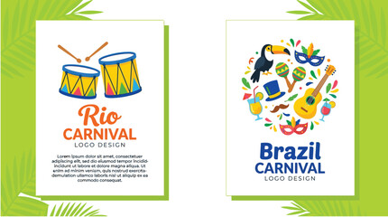 Fototapeta premium Colorful illustration of vibrant musical instruments and festive icons celebrating the annual Brazil Rio carnival event