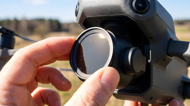 Installing ND filter on drone lens | Professional drone cinematography accessories | Adjusting neutral density filter for aerial photography