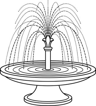 Water Fountain Line Art Icon Featuring Decorative Architectural Basin and Splashing Spray Jet Streams for Park and Garden Layout Designs
