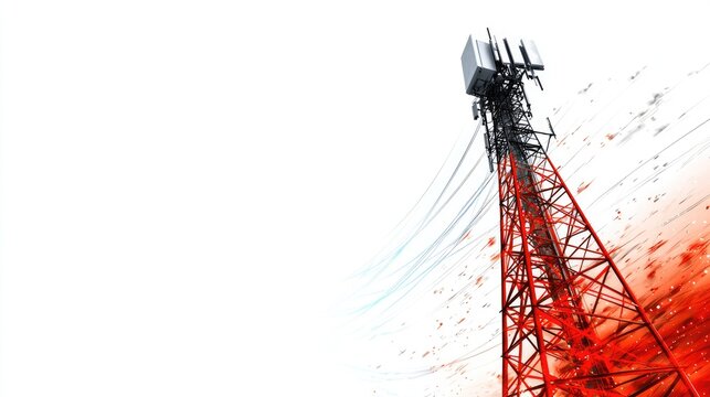Red Telecommunications Tower with Dynamic Motion Blur Effects