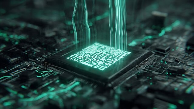 Microchip with glowing circuit board.