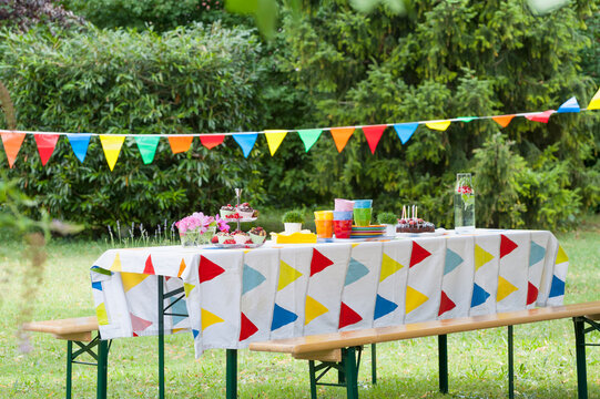 Table in garden on a birthday party