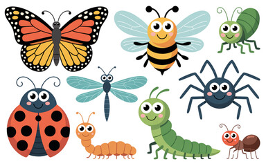 Fototapeta premium Colorful cartoon insects and butterflies illustration Vector