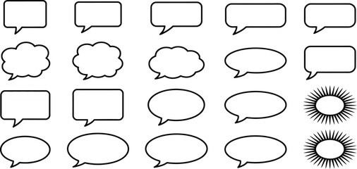 Comic speech bubble set vector, black outline dialogue and thought balloons for cartoon communication and creative design elements. © Doa