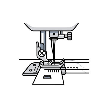 A close up illustration of a metal sewing machine presser foot