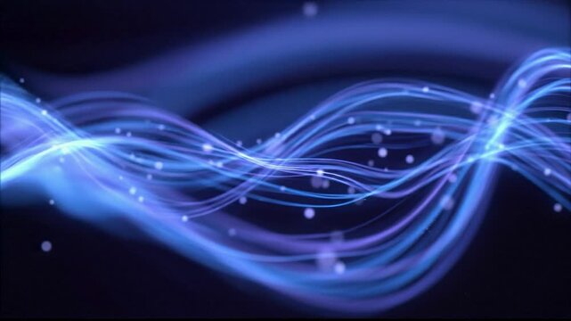 Abstract flowing lines and particles in blue and purple, smooth animation, science and technology concept.