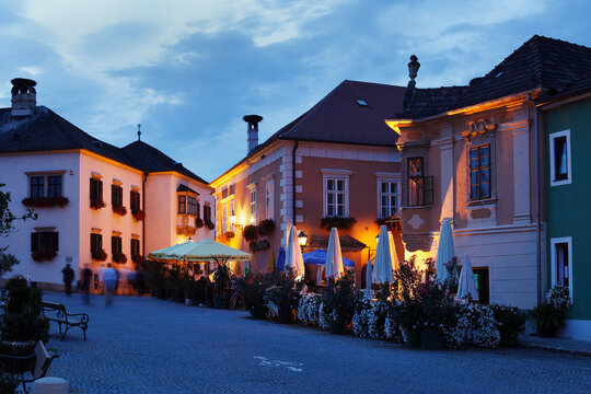 Austria, Burgenland, View of rust am neusiedler see at dusk