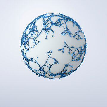 Spheres and grid on spherical surface, 3d rendering