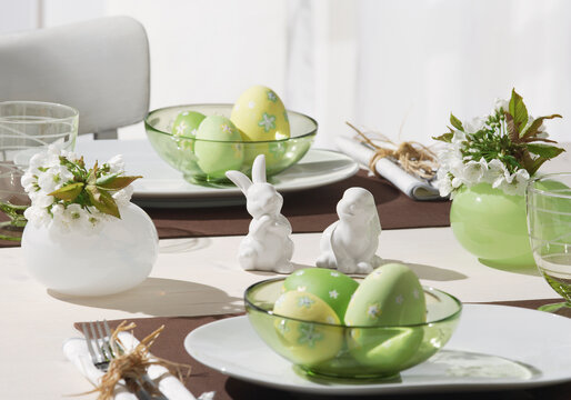Dining table with easter breakfast setting