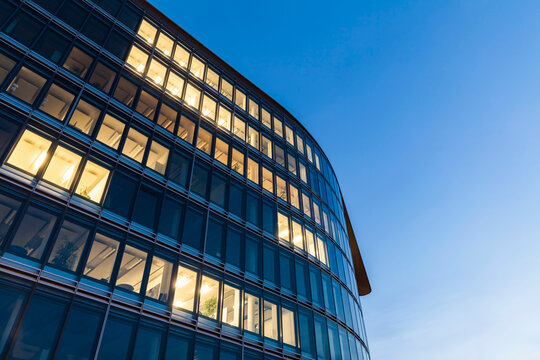 Germany, Baden-Wuerttemberg, office building at night